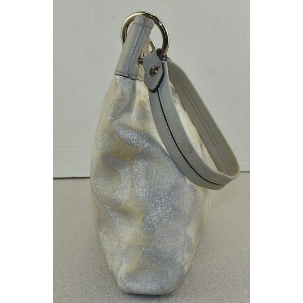 Coach Womens Ashley Signature Op Art Hippie Purse Silver Cream Shoulder Handbag - Picture 3 of 14